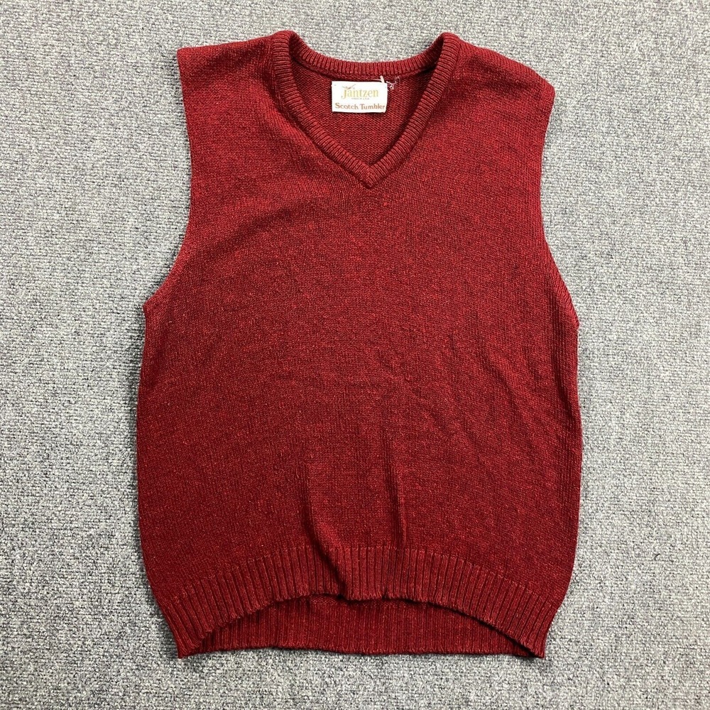 Vintage Jantzen Sweater‎ Vest Mens Large Red V-Neck Scotch Tumbler Adults USA